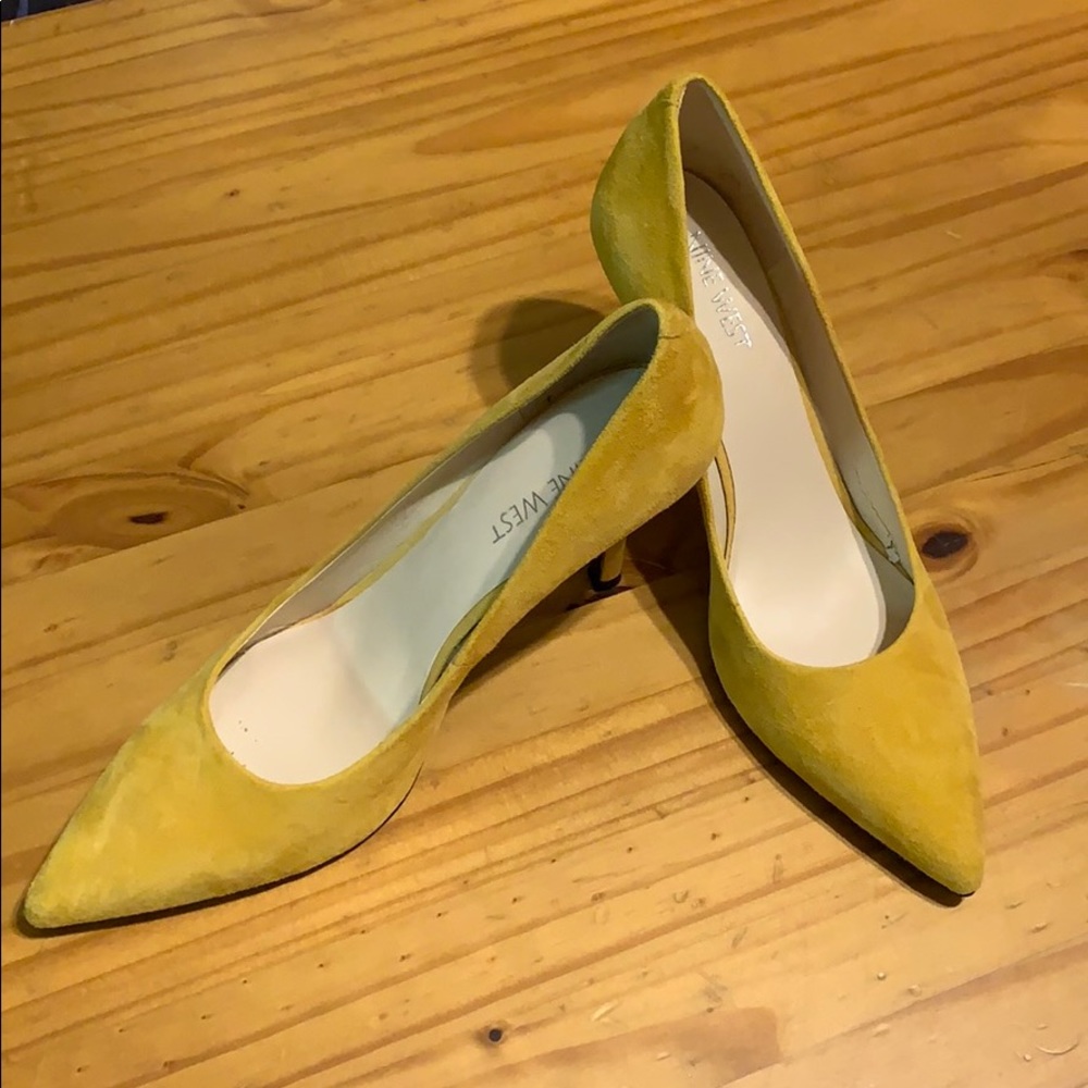 Yellow suede high heels